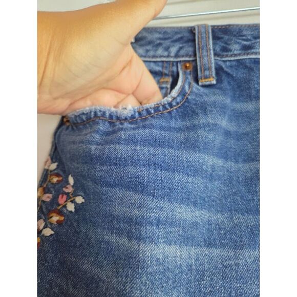 Abercrombie & Fitch Women Blue Denim w/Multicolor Floral Embroidery Skirt sz 26 - Picture 5 of 7